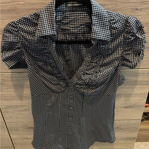 Express Black and White Grid Pattern Top